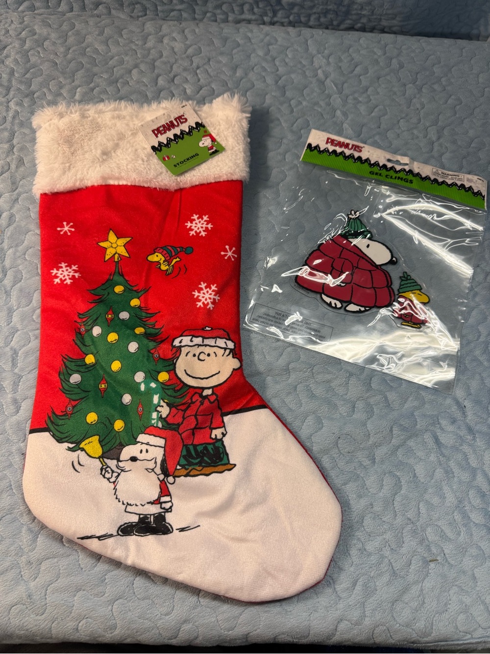 Peanuts Red, White & Green Charlie Brown Christmas Stocking & Gel Cling